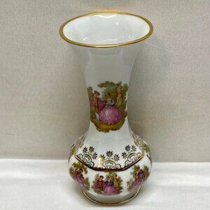 Vintage 22k Gold Vase Gloria Fine Porcelain Bayreuth West Germany 8” Tall EUC